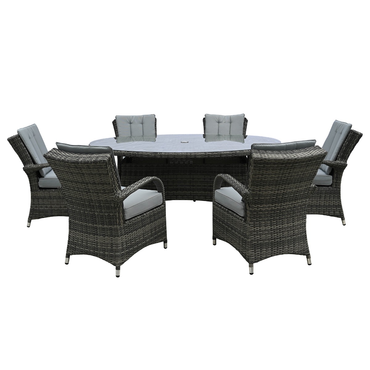 Langdale 6 Seat Oval Garden Dining Set in Grey Weave and Grey Fabric