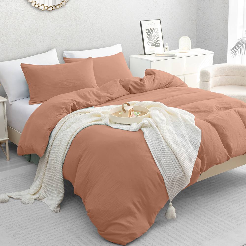 Grace Premium Reversible Prewashed Duvet Cover Set with Zipper Closure in Rose