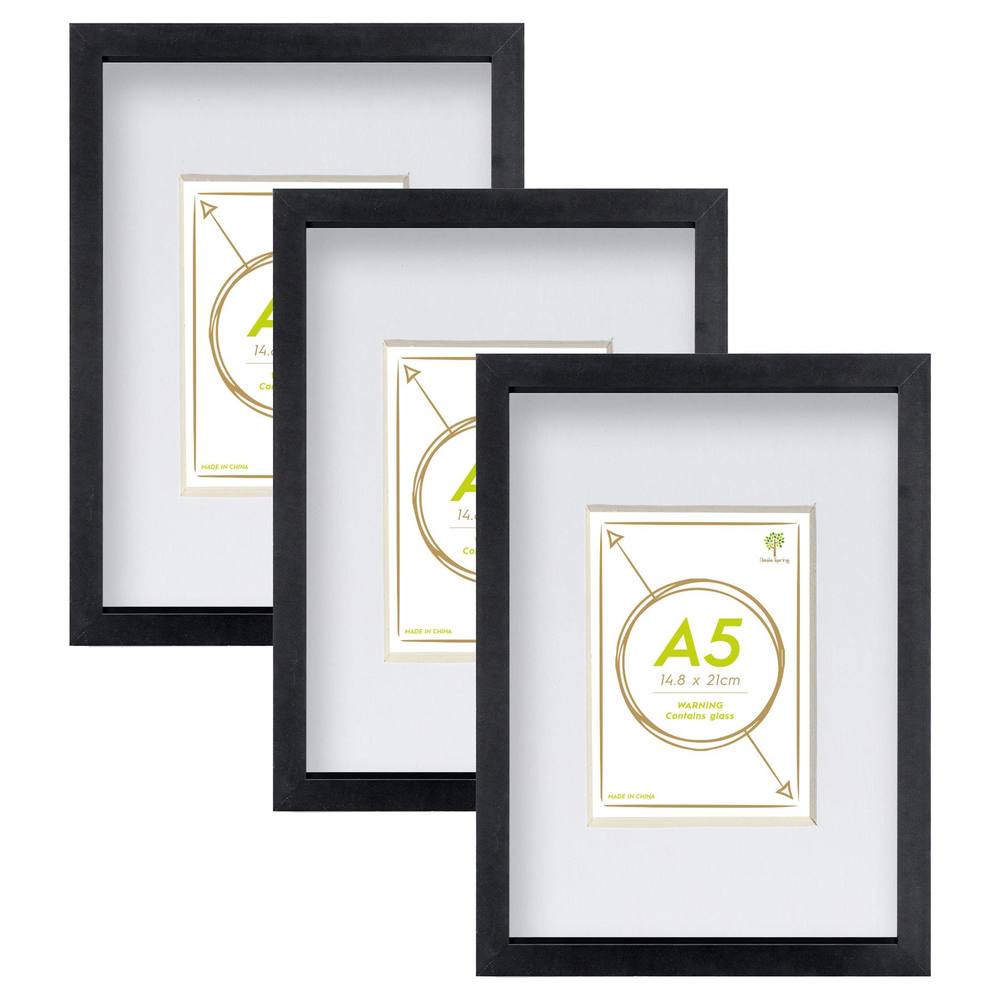 Nicola Spring Photo Frames with A5 Mounts - A4 (8" x 12") - Black - Pack of 3