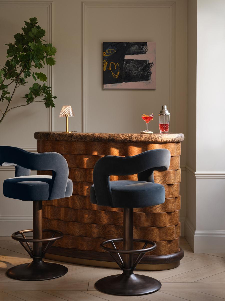 Rory Barstool, Velvet, Grey Blue