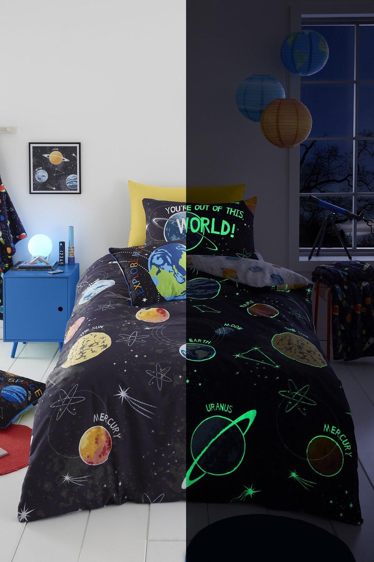 Bedlam 'Outer Space' Glow in the Dark Duvet Cover Set in Black