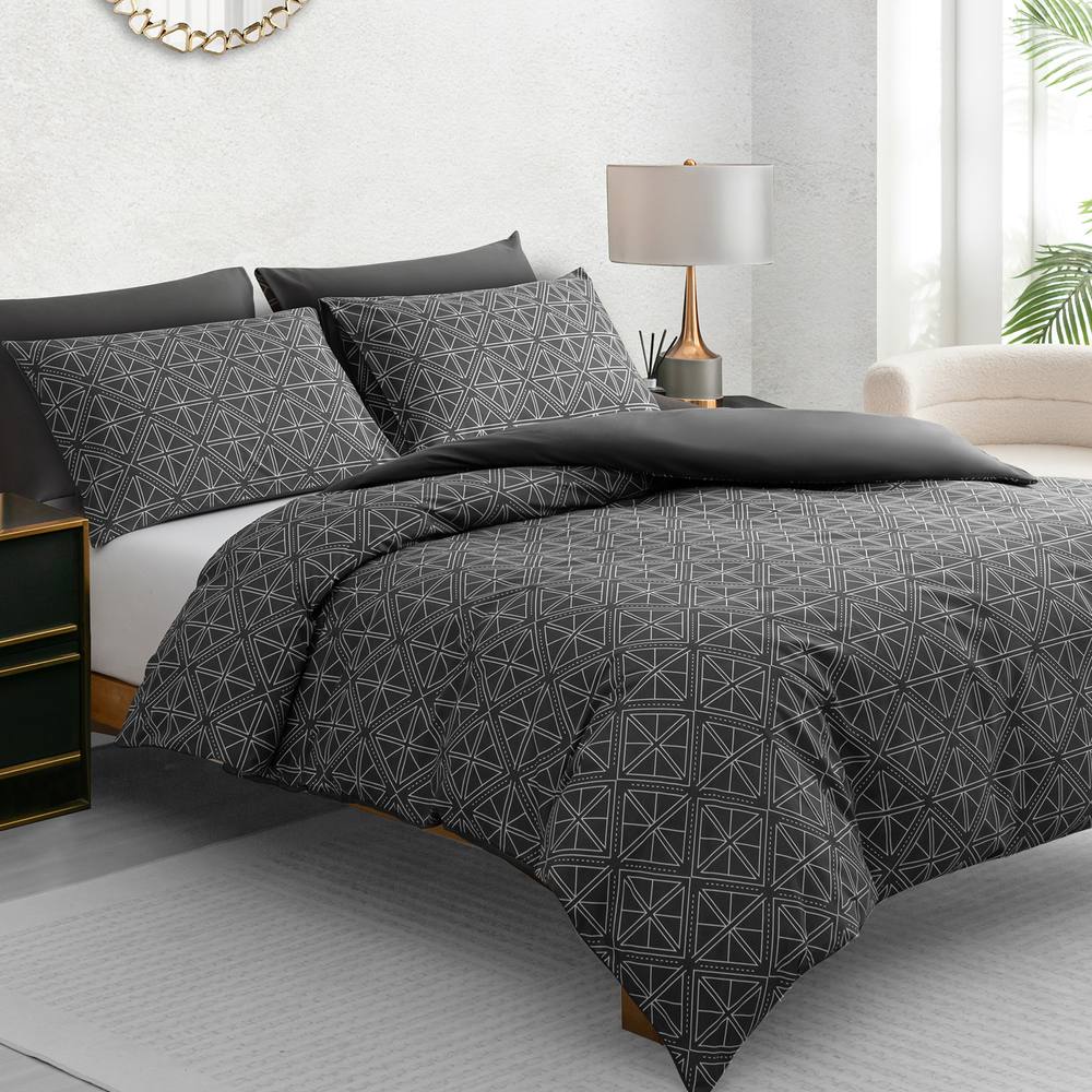 Grace Reversible Brushed Microfiber Duvet Cover Double Hypoallegenic in Charcoal