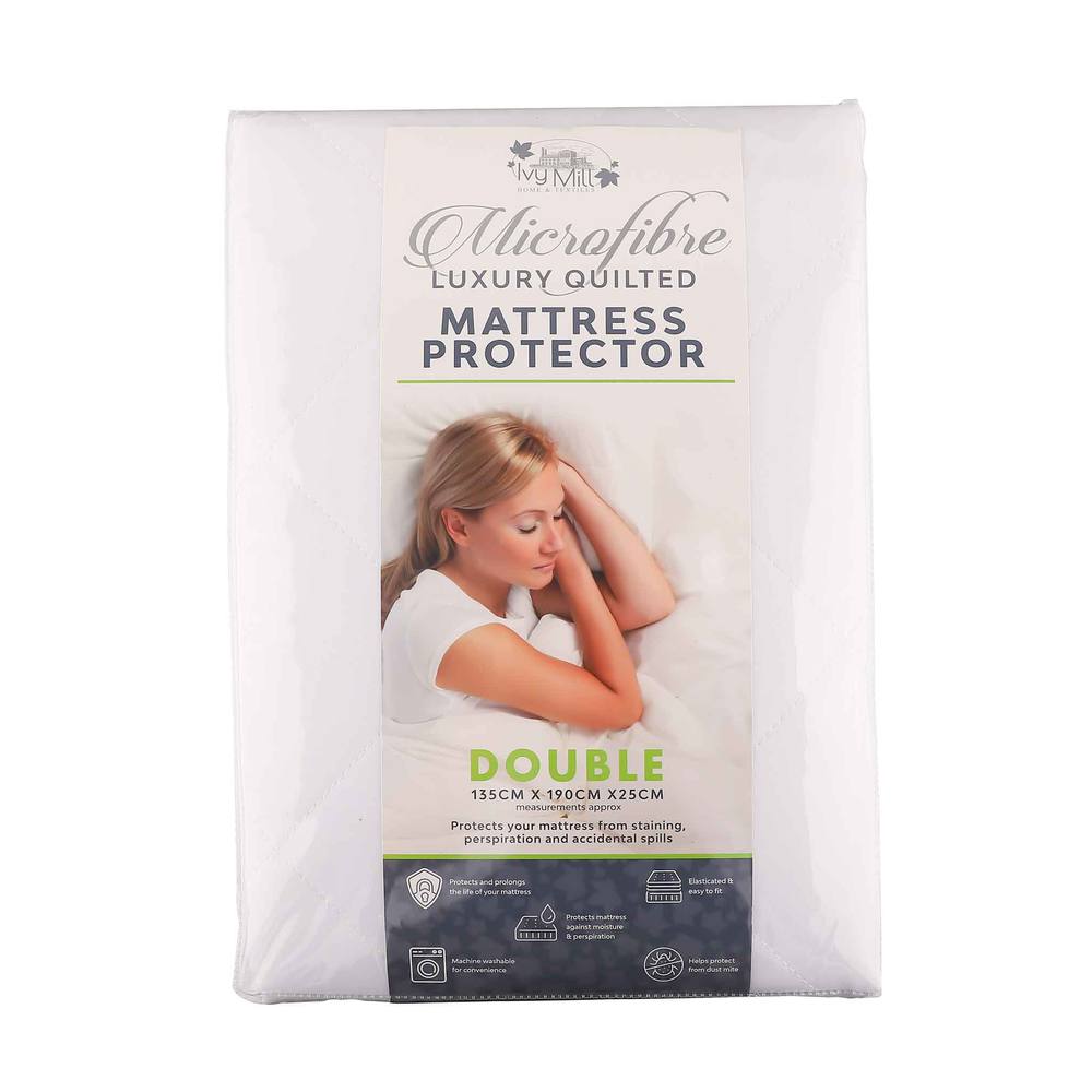 Voltico Microfibre Mattress Protector Double & King, Elasticated Fit in Cool White
