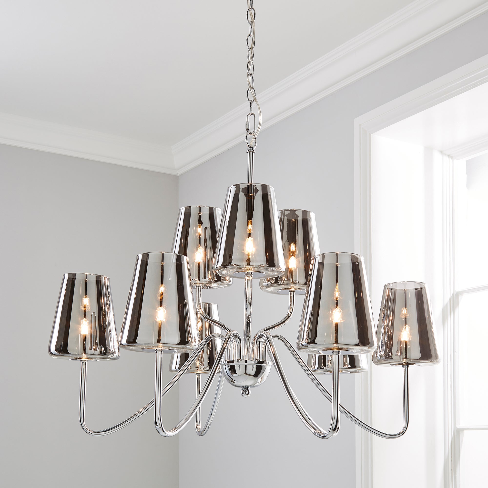 Alister 9 Light Glass Ceiling Fitting Chrome