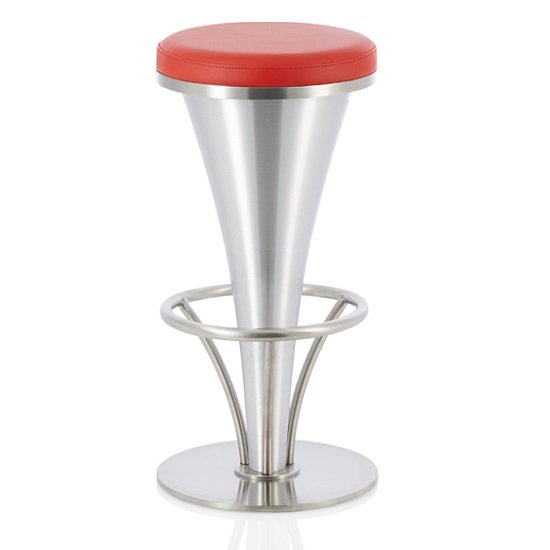 Romania Bar Stool In Red Faux Leather With Stainless Steel Base