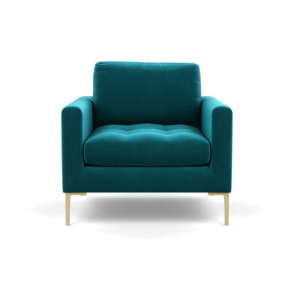 Heal's Eton Armchair Smart Velvet Petrol Brass Feet