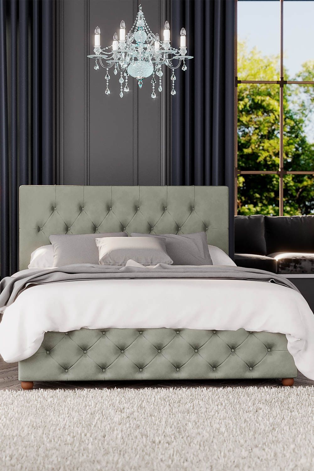 Laurence Llewelyn-Bowen Luna Ottoman Storage Bed in Plush Velvet Fabric, Custom Made in Duck Egg Blue
