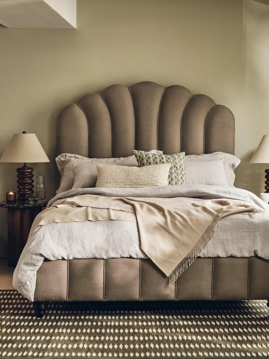 Manette Bed, Double, Linen, Mushroom