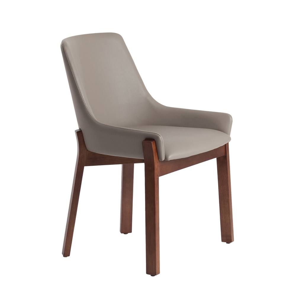 Angel Cerda Dark Mink Leatherette Dining Chair with Walnut Legs in Beige