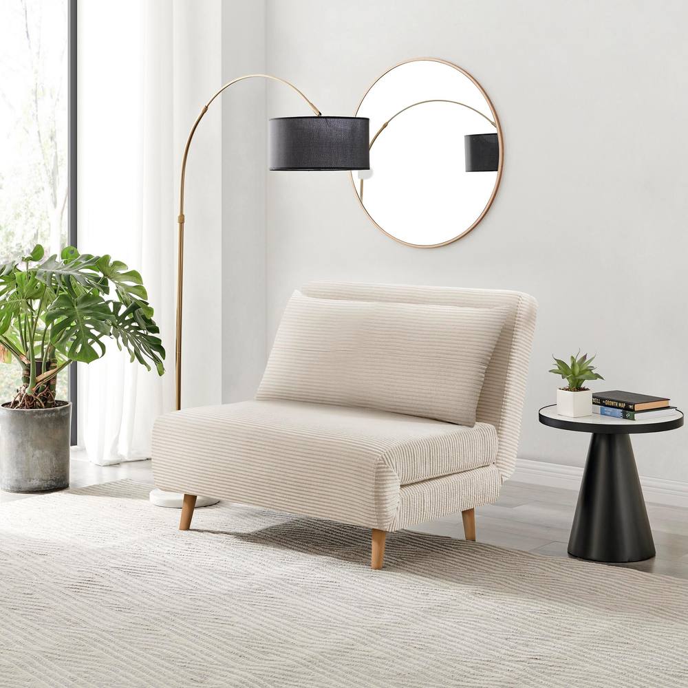 FurnitureboxUK Bobby Cream Jumbo Corduroy Single Folding Sofa Bed Chair