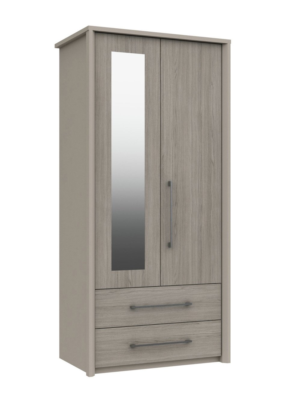 Lancaster 2 Door 2 Drawer Mirror Wardrobe - Grey