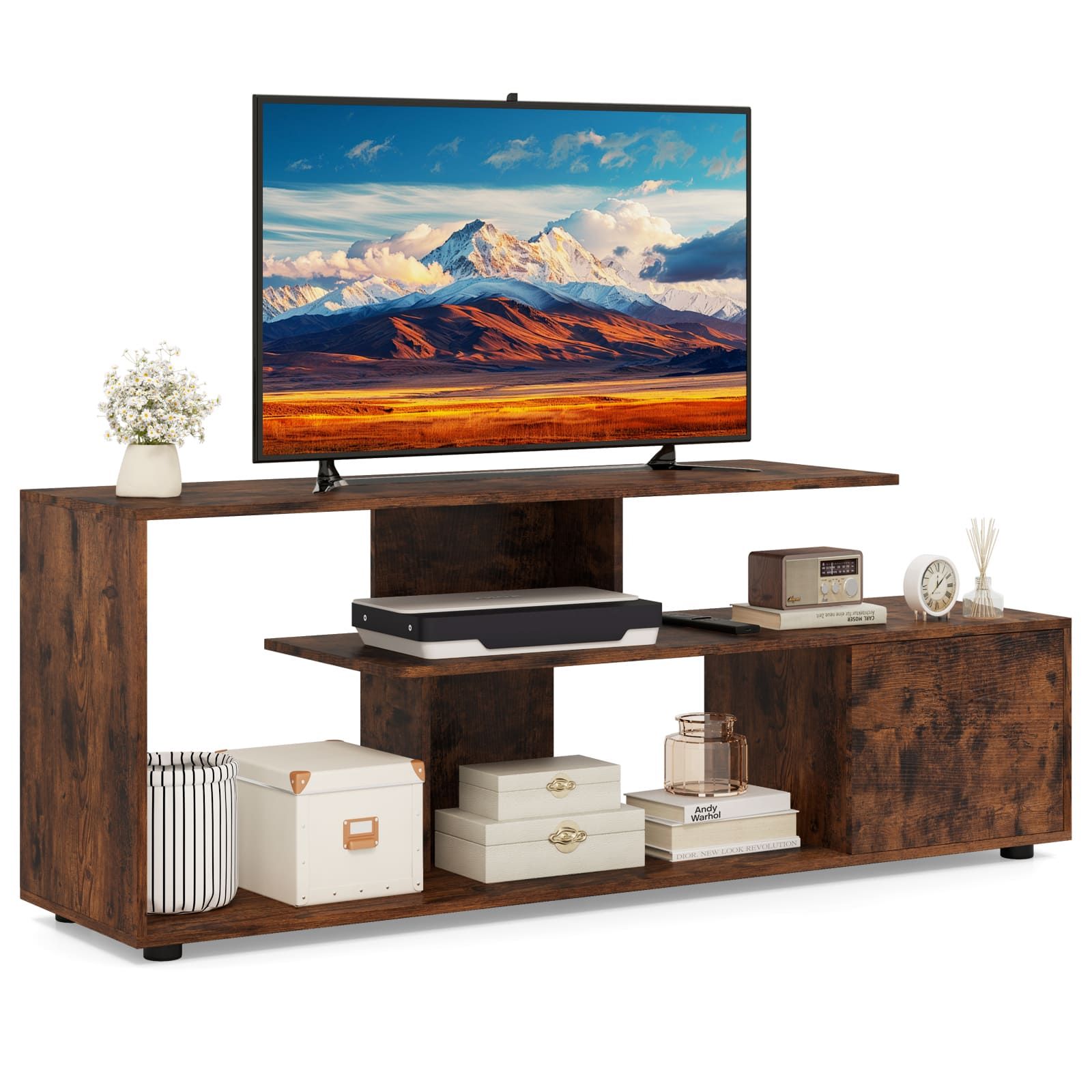 Costway TV Stand for TVs up to 55" 3-Tier Media Console Table w/Storage in Brown