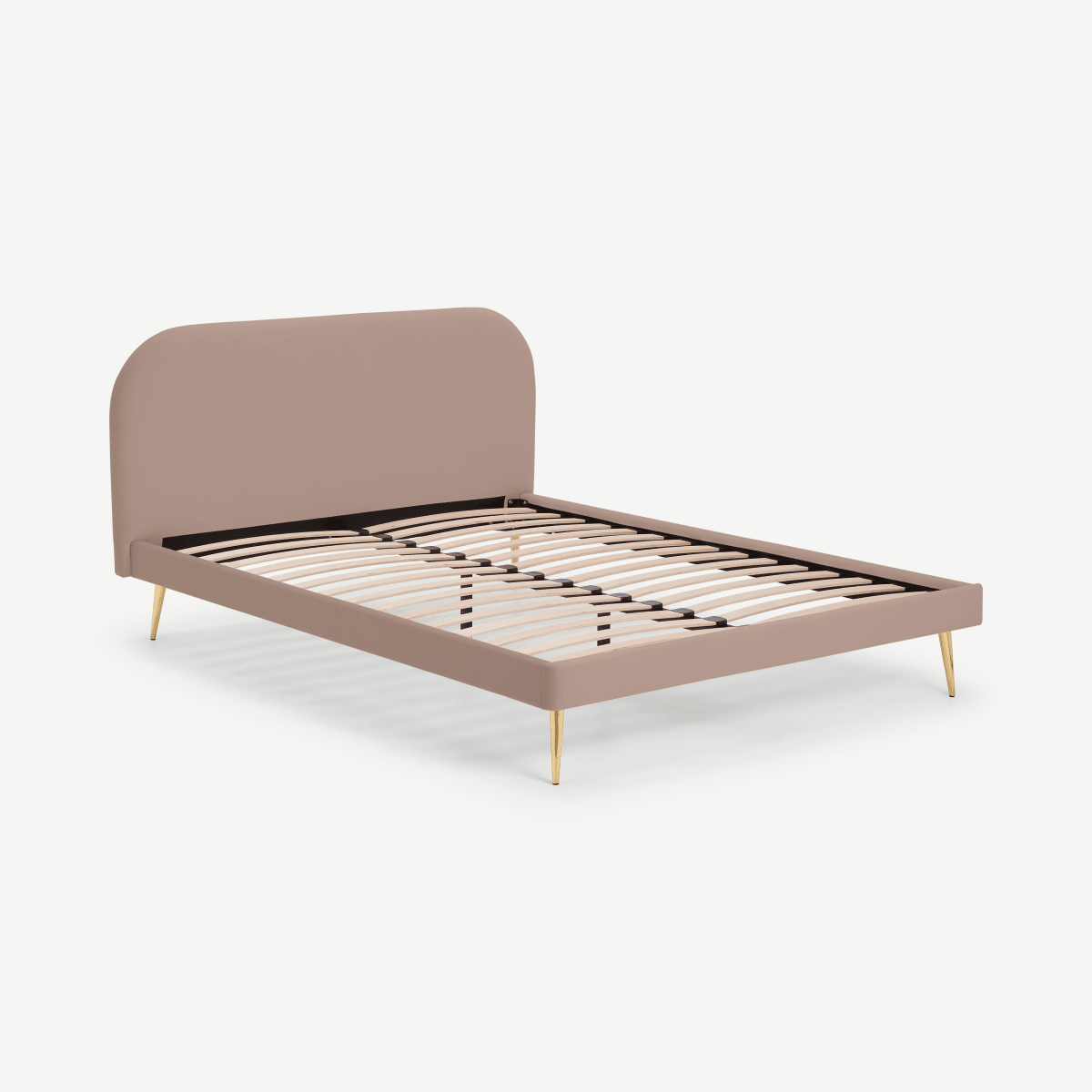 Eulia Double Bed, Pearl Pink Velvet & Brass