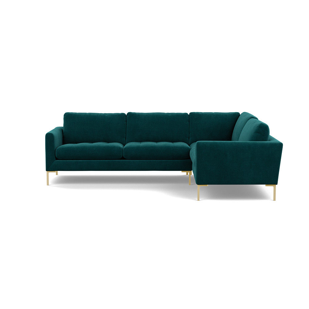 Heal's Eton Right Hand Facing Corner Sofa Smart Luxe Velvet Ocean Brass Feet