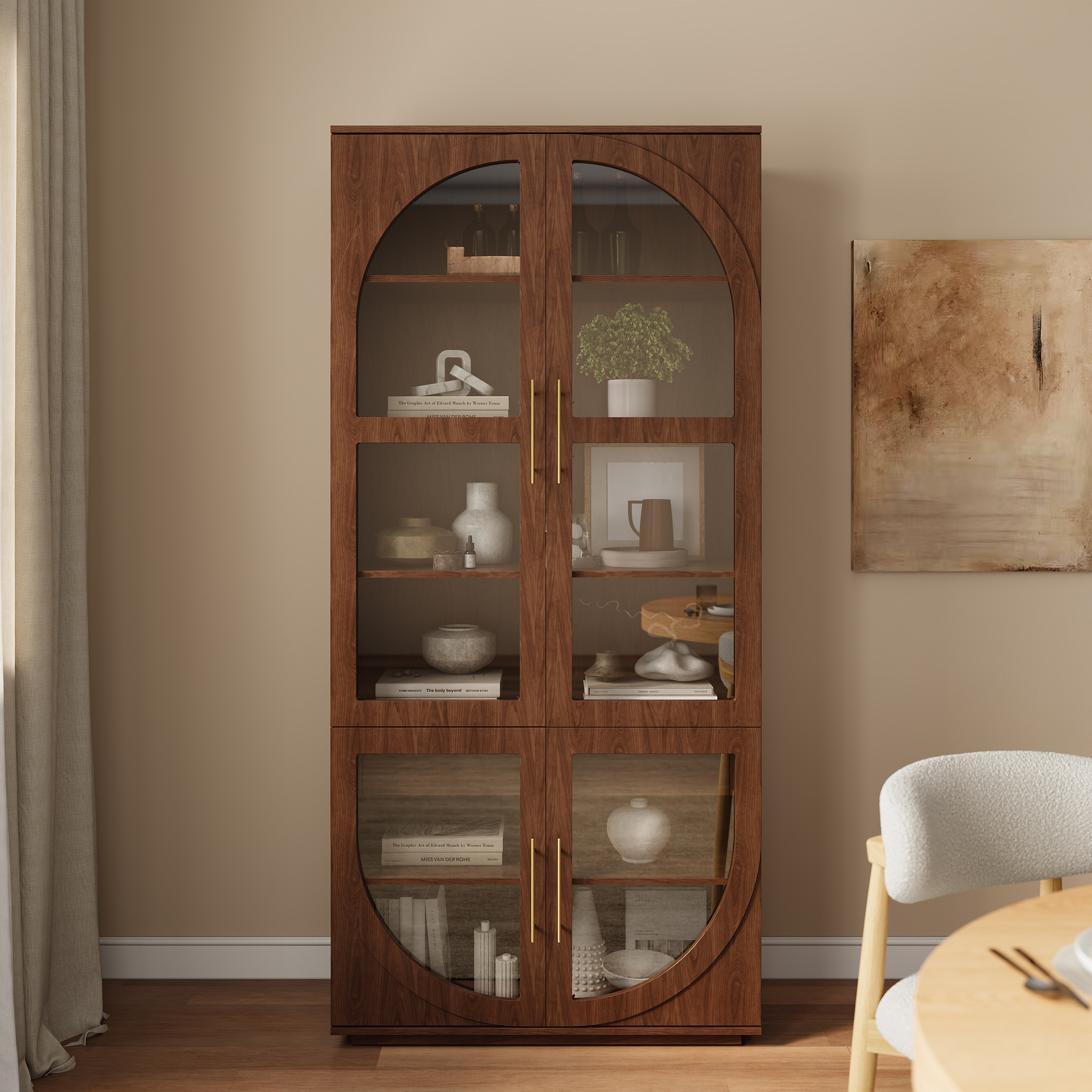 Arune Glass Tall Display Cabinet with Drawers & LED Light