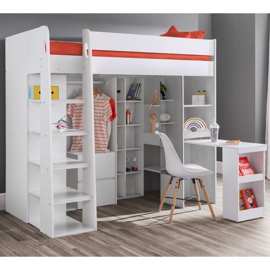 Aurora High Sleeper Kids Bed In White