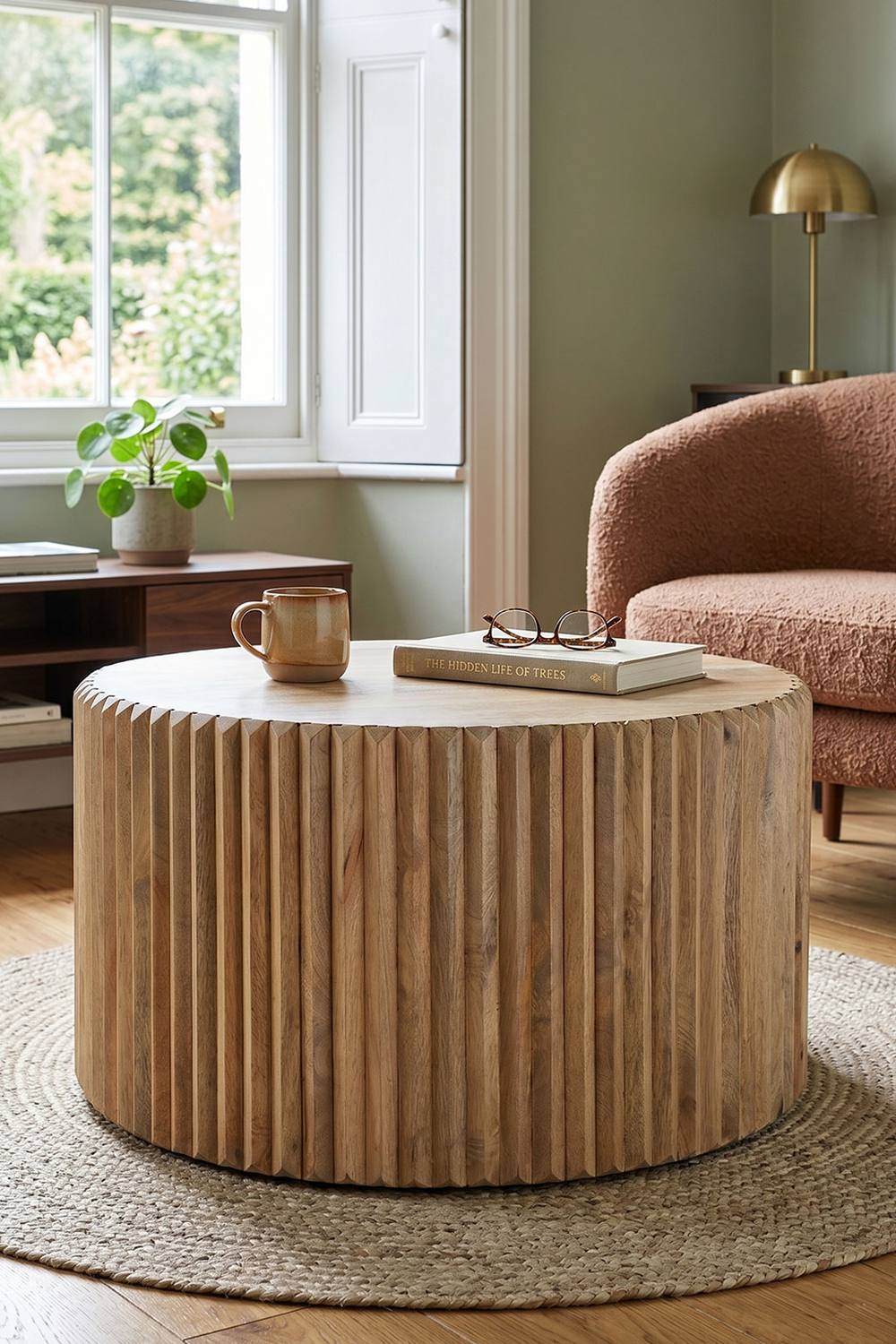 IH Design Baffins Carved Mango Wood Round Coffee Table 80cm in Brown