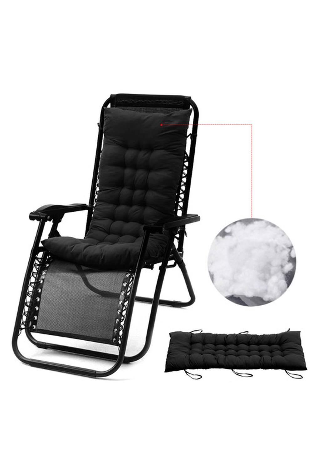 Garden Sanctuary 48x125cm Beach Lounge Seat Cushion Office Sofa Chair Cushion Rocking Chair Pad in Black