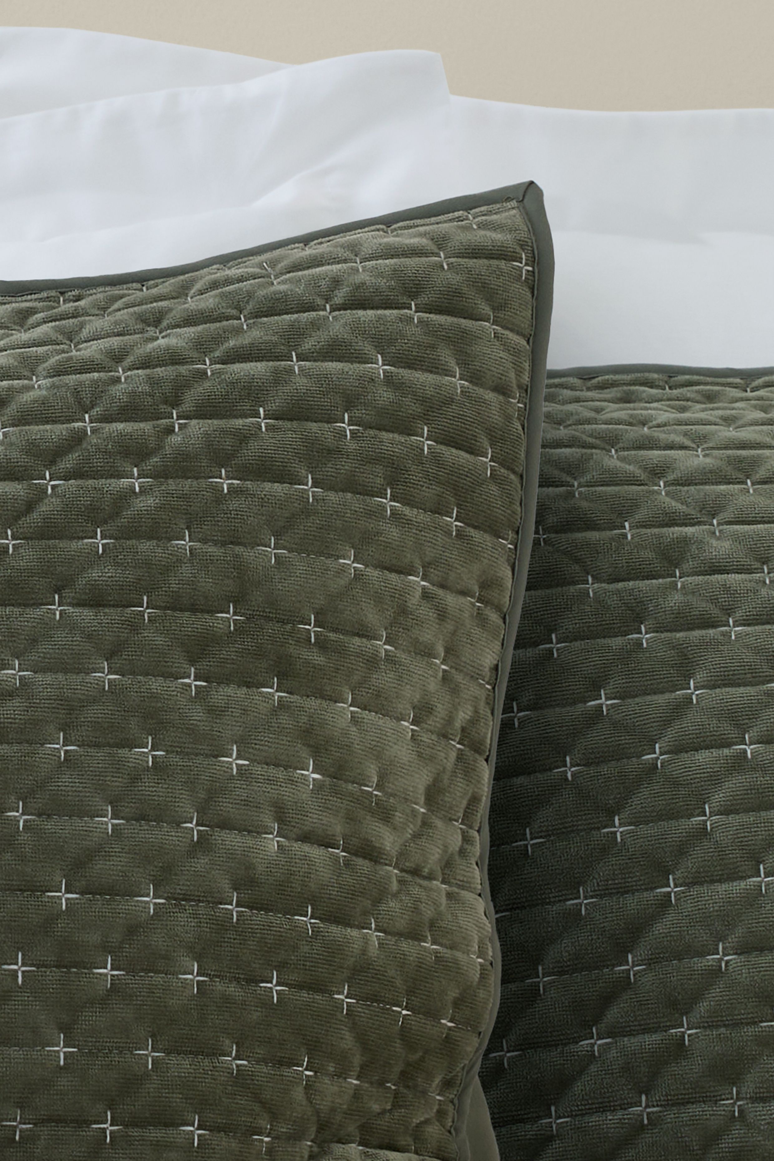 Bianca 'Attica Velvet' Embroidered Pillow sham Pair in Green 2