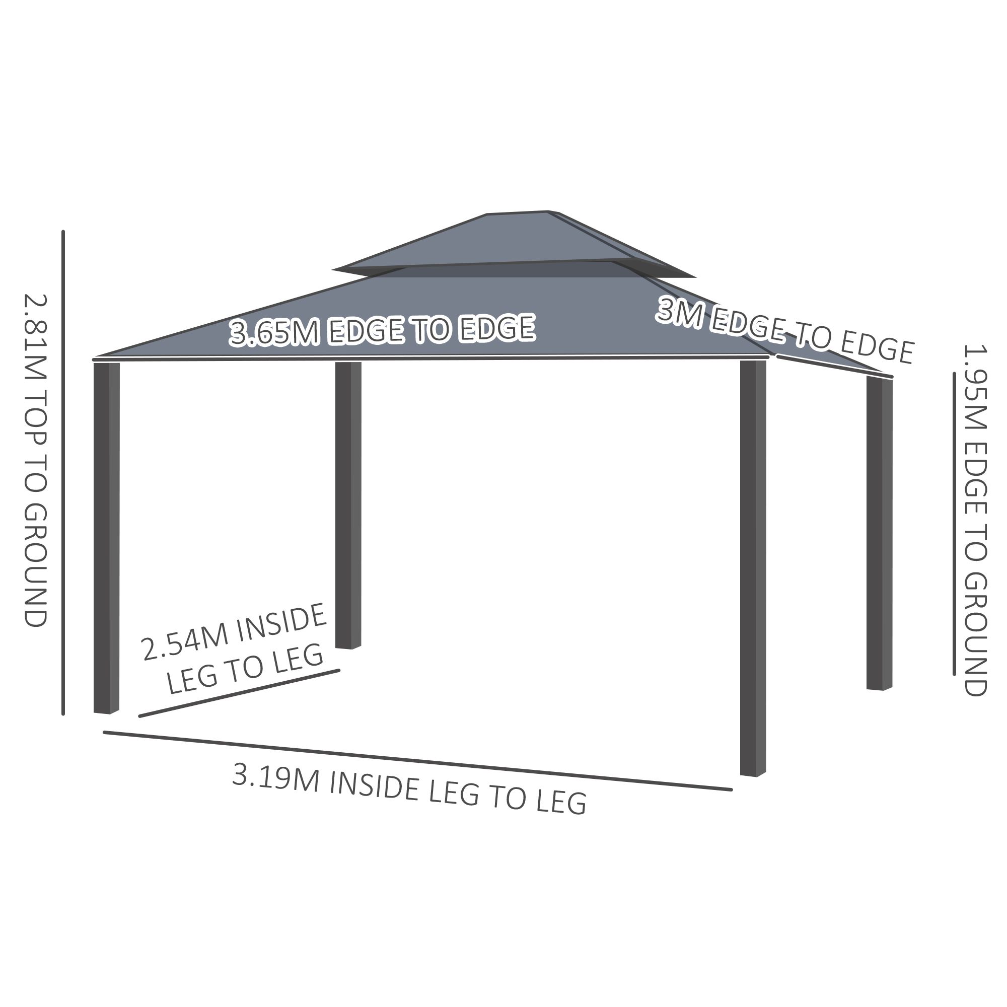 OUTSUNNY 3 x 3.7m Aluminium Outdoor Hardtop Gazebo Canopy 2-Tier Roof in Dark Grey 3