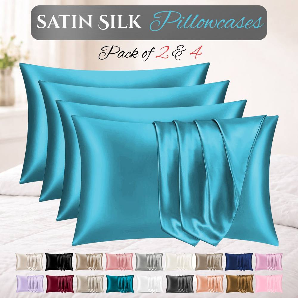 Grace Satin Silk Pillow Cases Pack of 4 Super Soft Smooth Pillow Covers in Teal