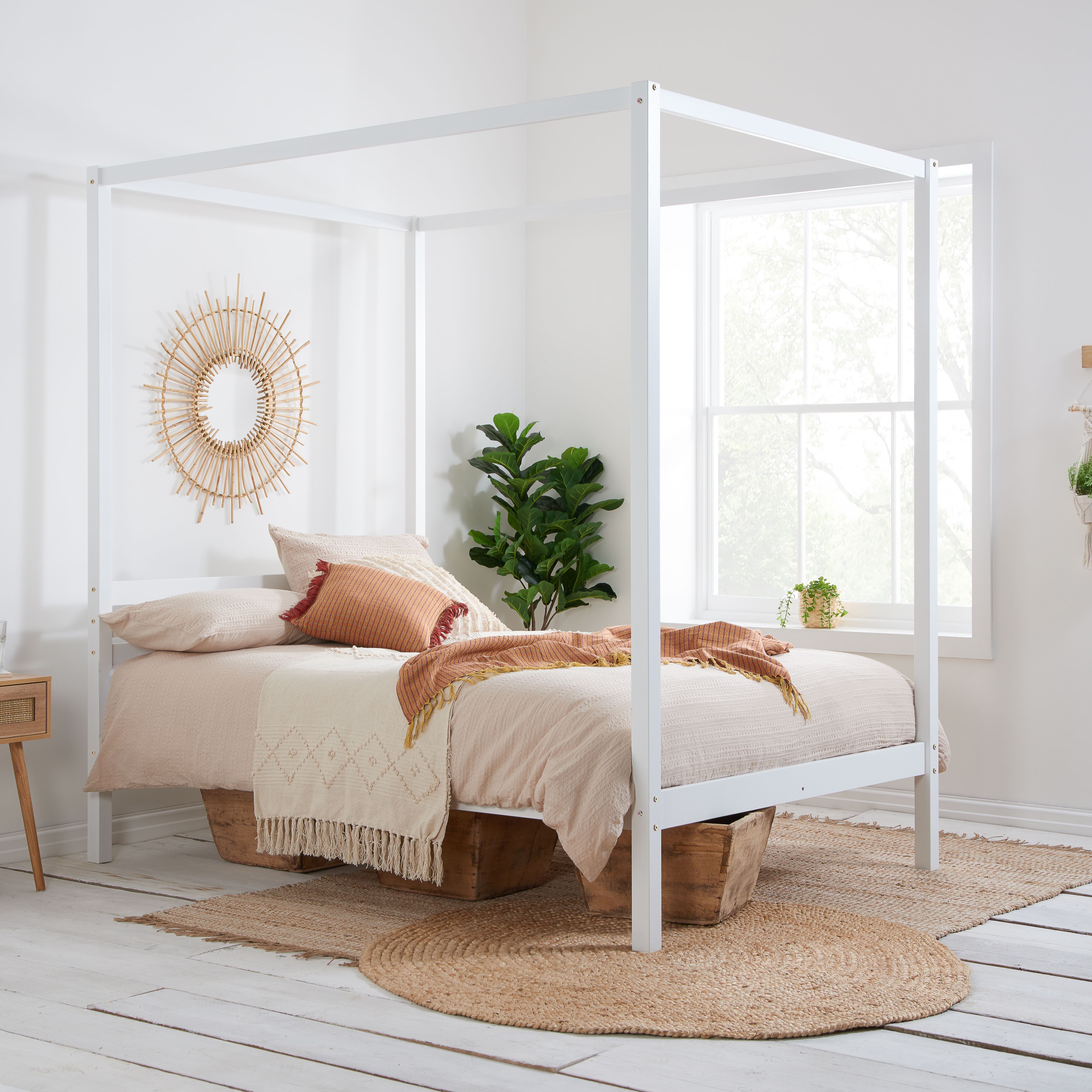 Birlea Four Poster Bed Frame Solid Wood 4 Poster Canopy Mercia in White