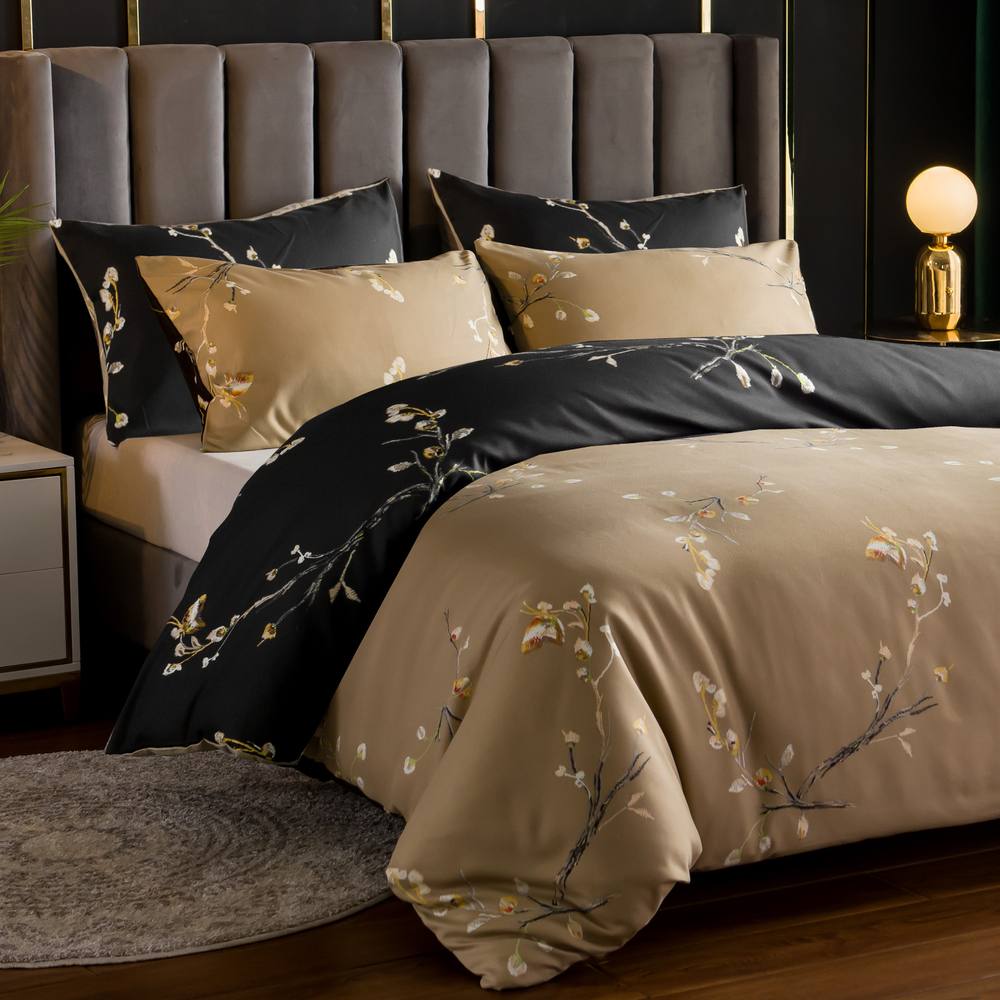 Grace Luxury Microfiber Duvet Cover Set with Matching Pillowcases in Beige