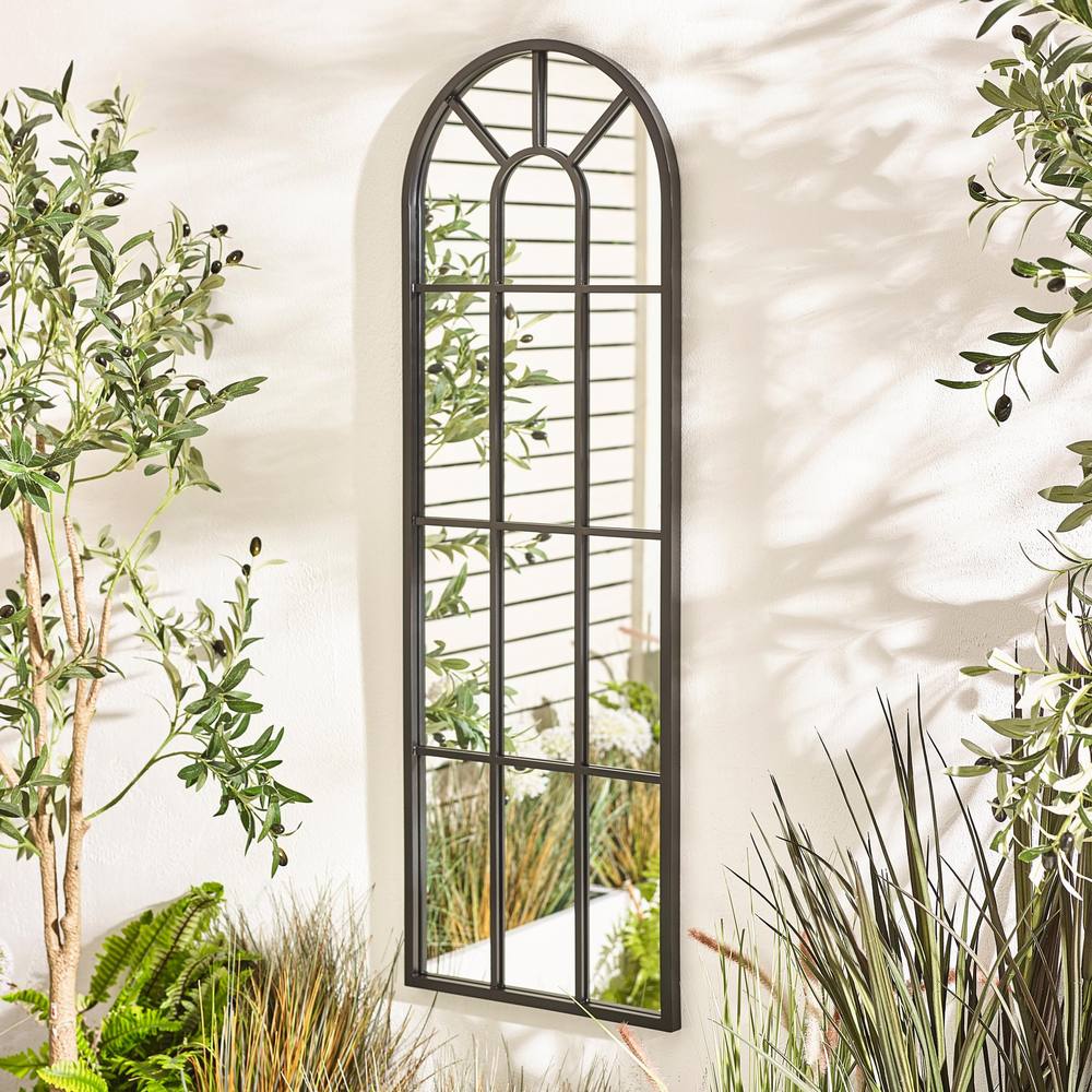 FurnitureboxUK Harris Black Large Arched Window 120x40cm Garden Mirror