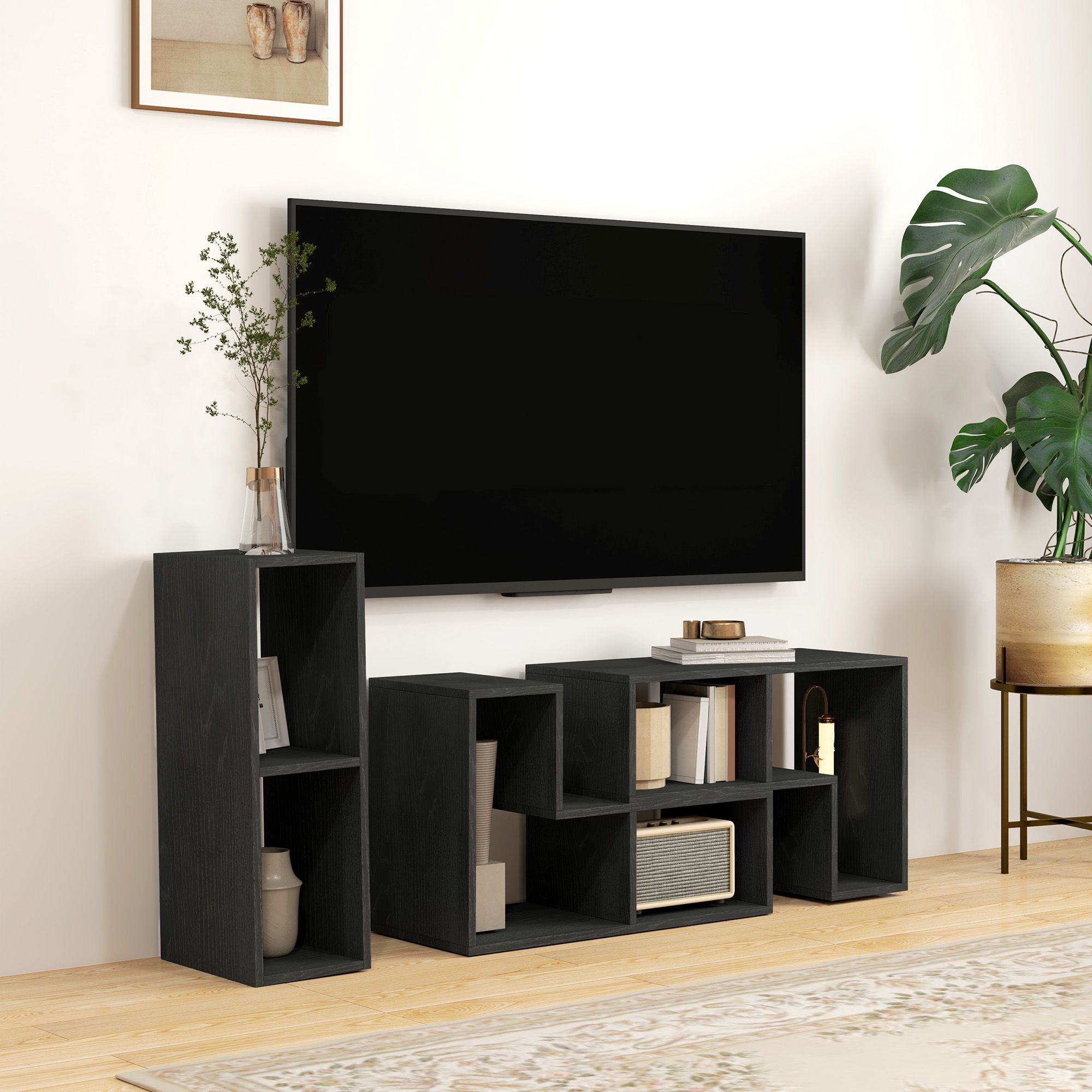 HOMCOM TV Unit for TVs up to 75 Inches, Free Combination TV Stand in Black