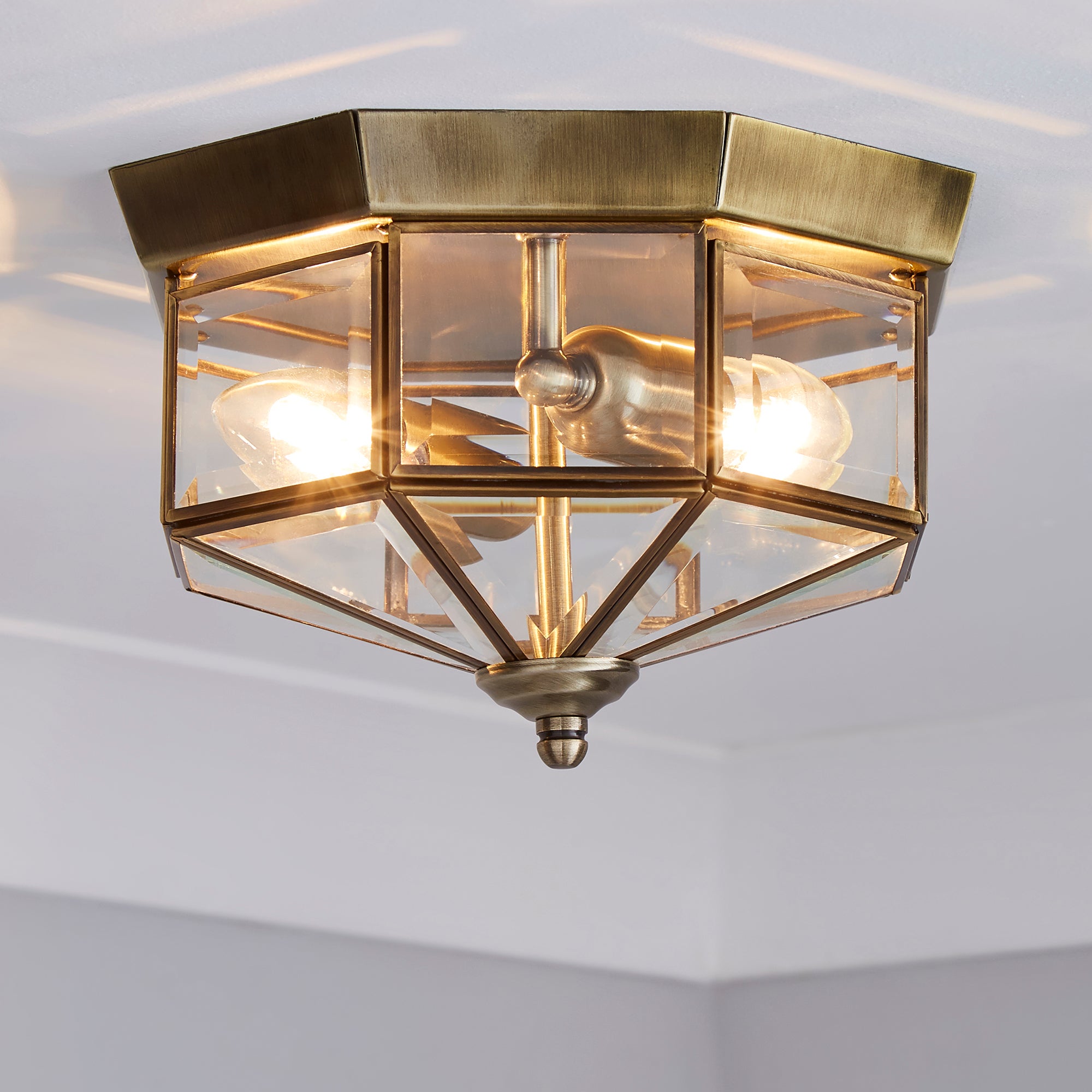 Ab 2 Light Antique Brass Flush Ceiling Fitting Bronze
