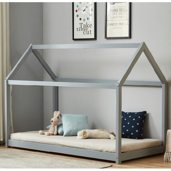 Bellerby Wooden Single House Bed In Grey
