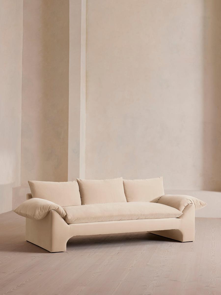 Wyatt Three Seater Sofa, Velvet, Porcelain