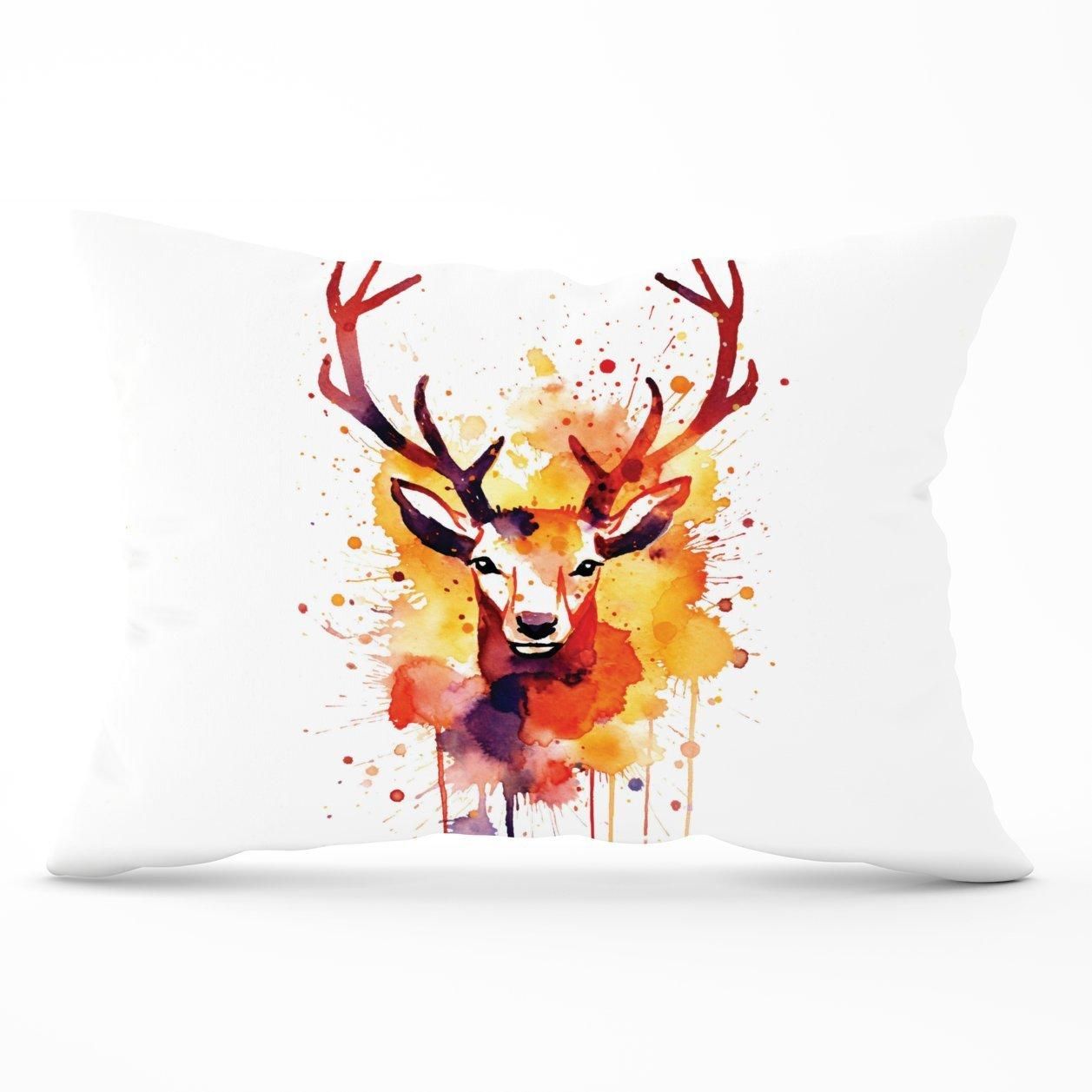 Warren Reed - Designer Watercolour Stag Face Cushions in Orange