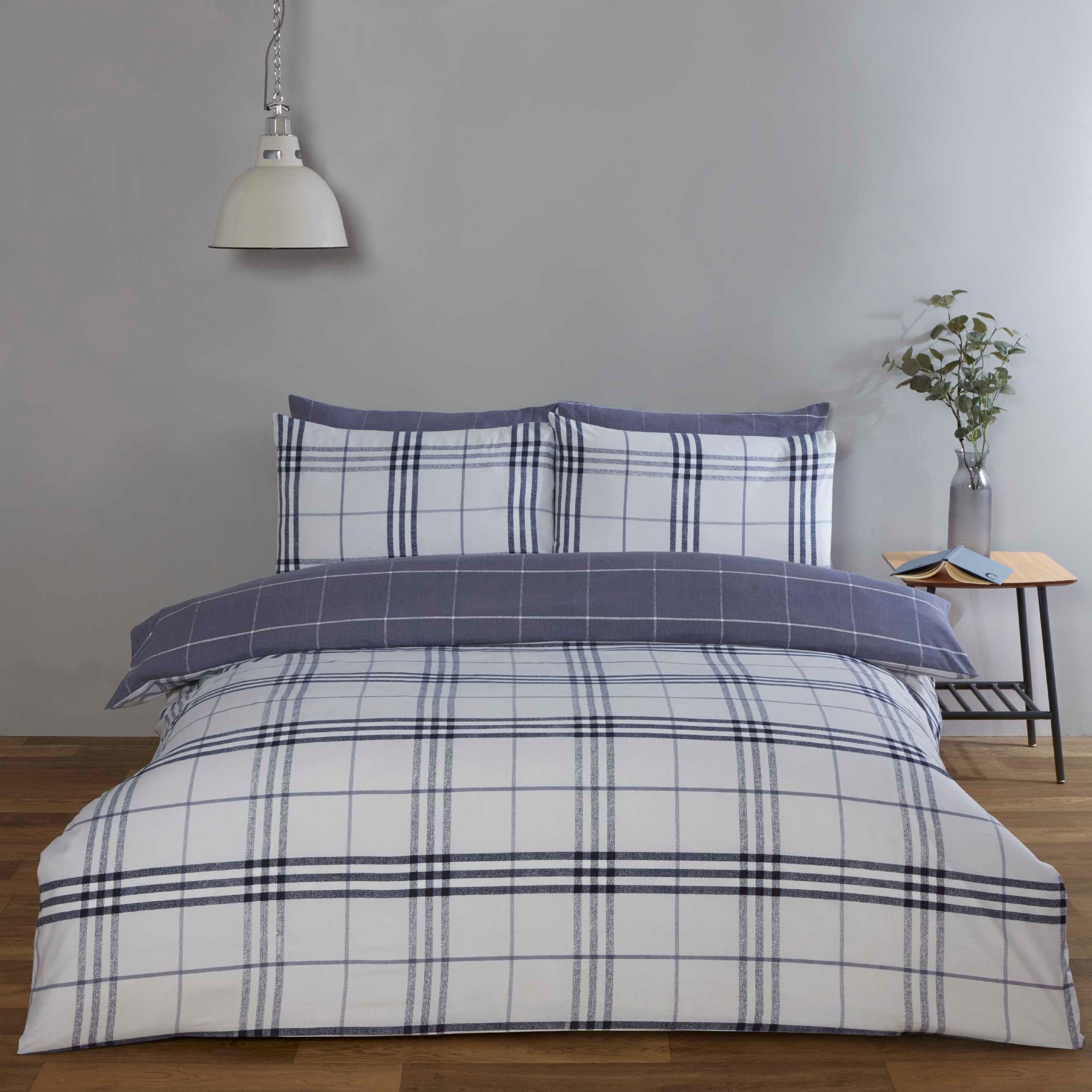 Rapport Home Harris Check Polyester Duvet Cover Set with Pillowcase in Blue