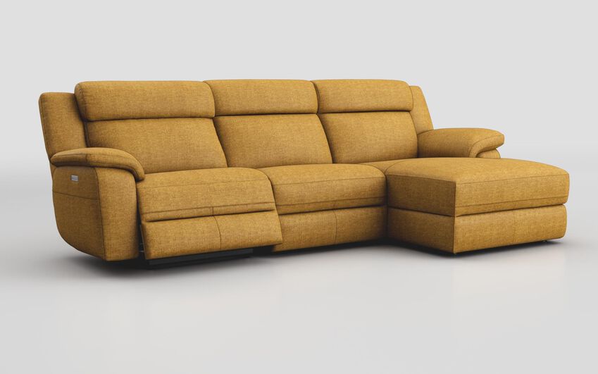 Yellow Fabric Sarsina 3 Seater Sofa Left Hand Facing Power & Right Hand Facing Lounger with Head Tilt