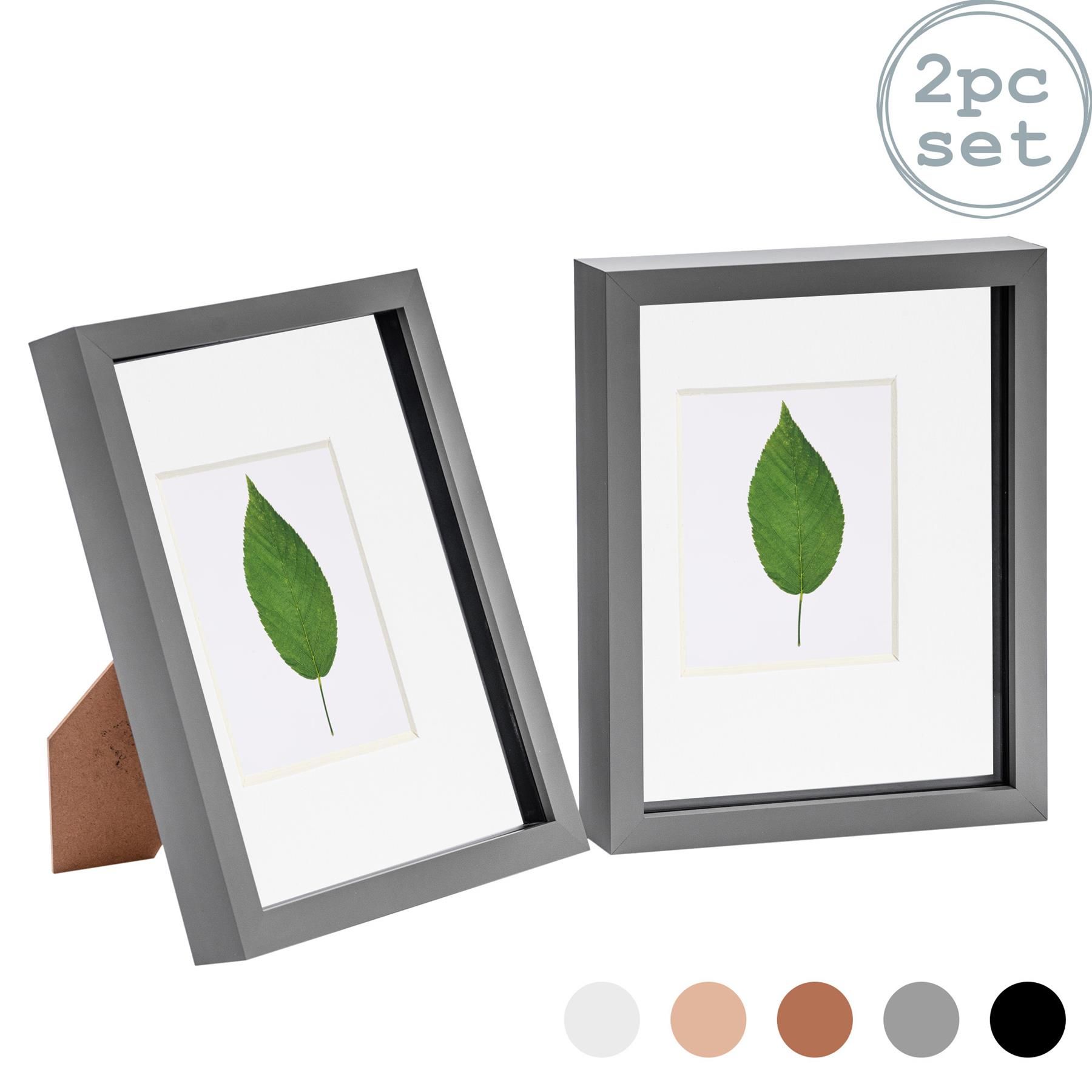 Nicola Spring 3D Box Photo Frames - 8 x 10" with 4 x 6" Mount - Grey Mount - Pack of 2