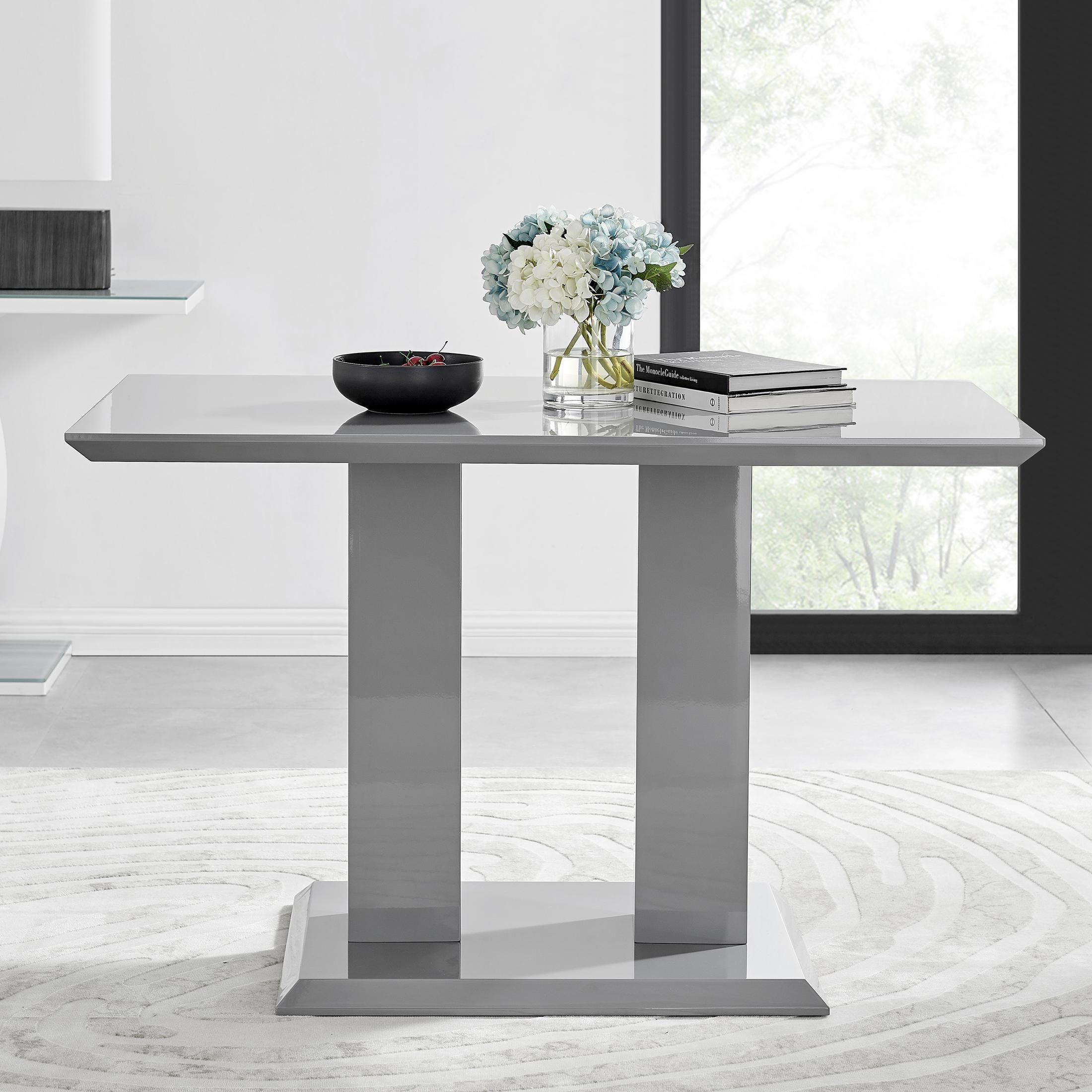 FurnitureboxUK Imperia 120cm 4-Seater Modern High Gloss Pillared Dining Table in Grey
