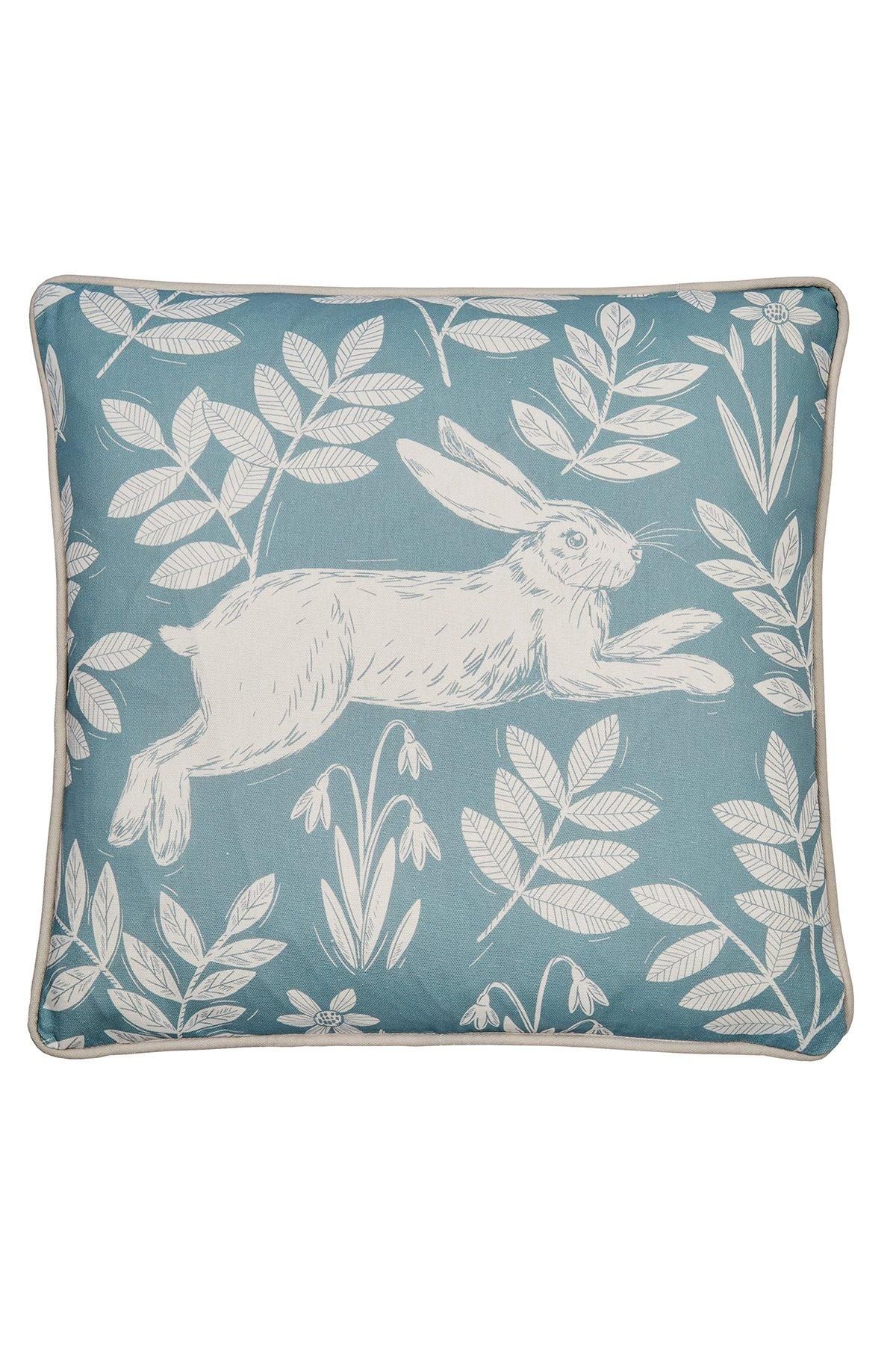 Dreams & Drapes 'Spring Rabbit' Outdoor Water & UV Resistant Garden Filled Bench Cushion in Duck Egg Blue 2