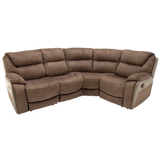 Santiago Fabric Upholstered Recliner Corner Sofa In Brown