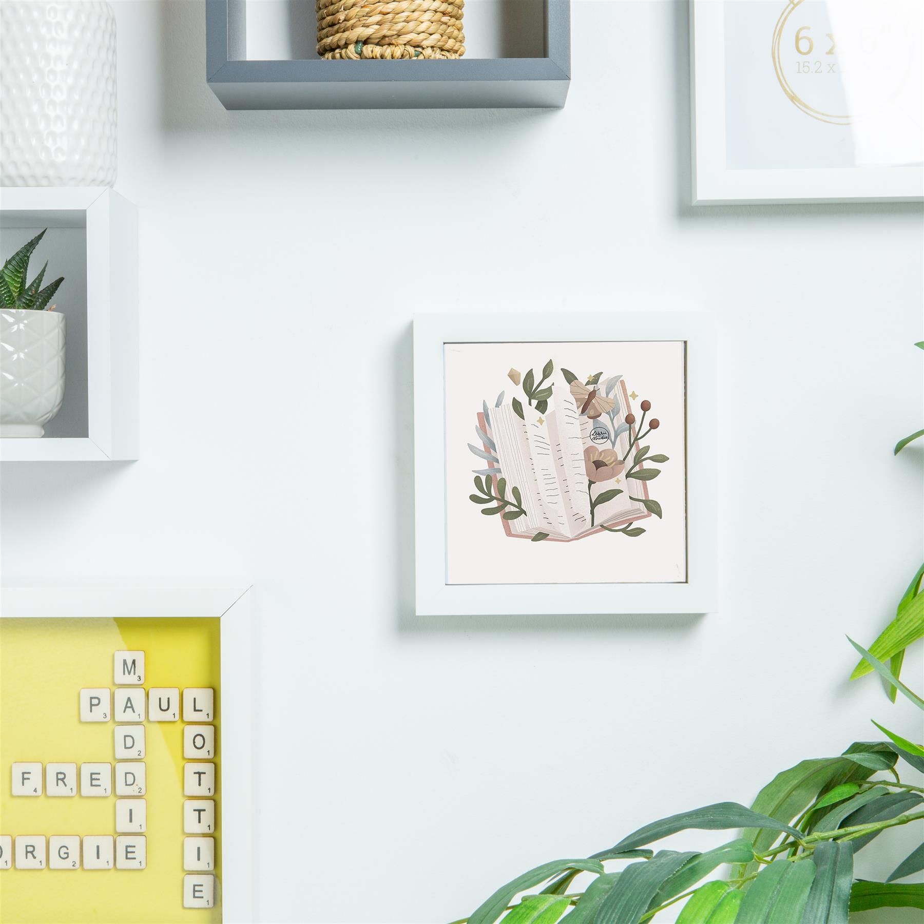 Nicola Spring 6" x 6" White 3D Box Photo Frame - 4" x 4" Mount in Ivory 6