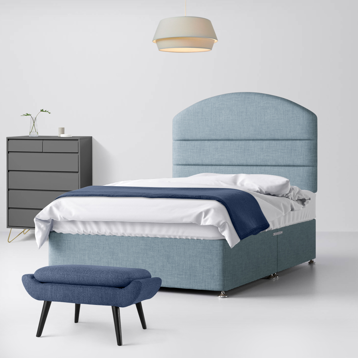 Dudley Lined Duck Egg Blue Fabric Ottoman Divan Bed - 4ft Small Double