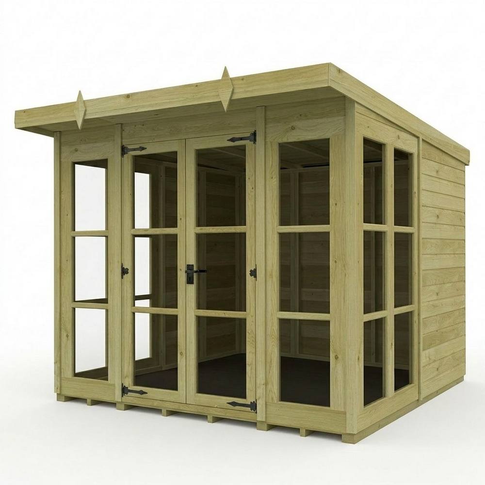 Buttercup Farm 8ft x 8ft Georgian Pent Summer House - Pressure Treated Timber in Brown
