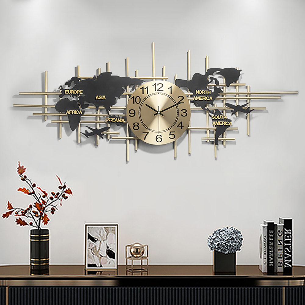 95 cm Modern Metal Large Map Wall Clock Decor Creative Silent Clocks Art for Living Room