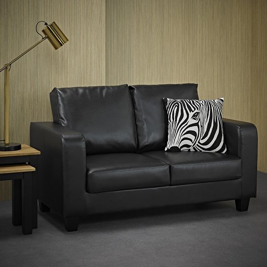 Canes Faux Leather 2 Seater Sofa In Black