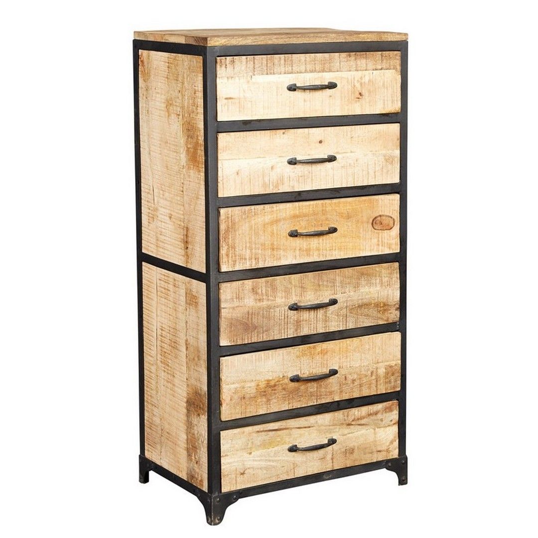 Indian Hub Cosmo Industrial Tall Chest - Solid Mango Wood - L40 x W60 x H120 cm in Brown
