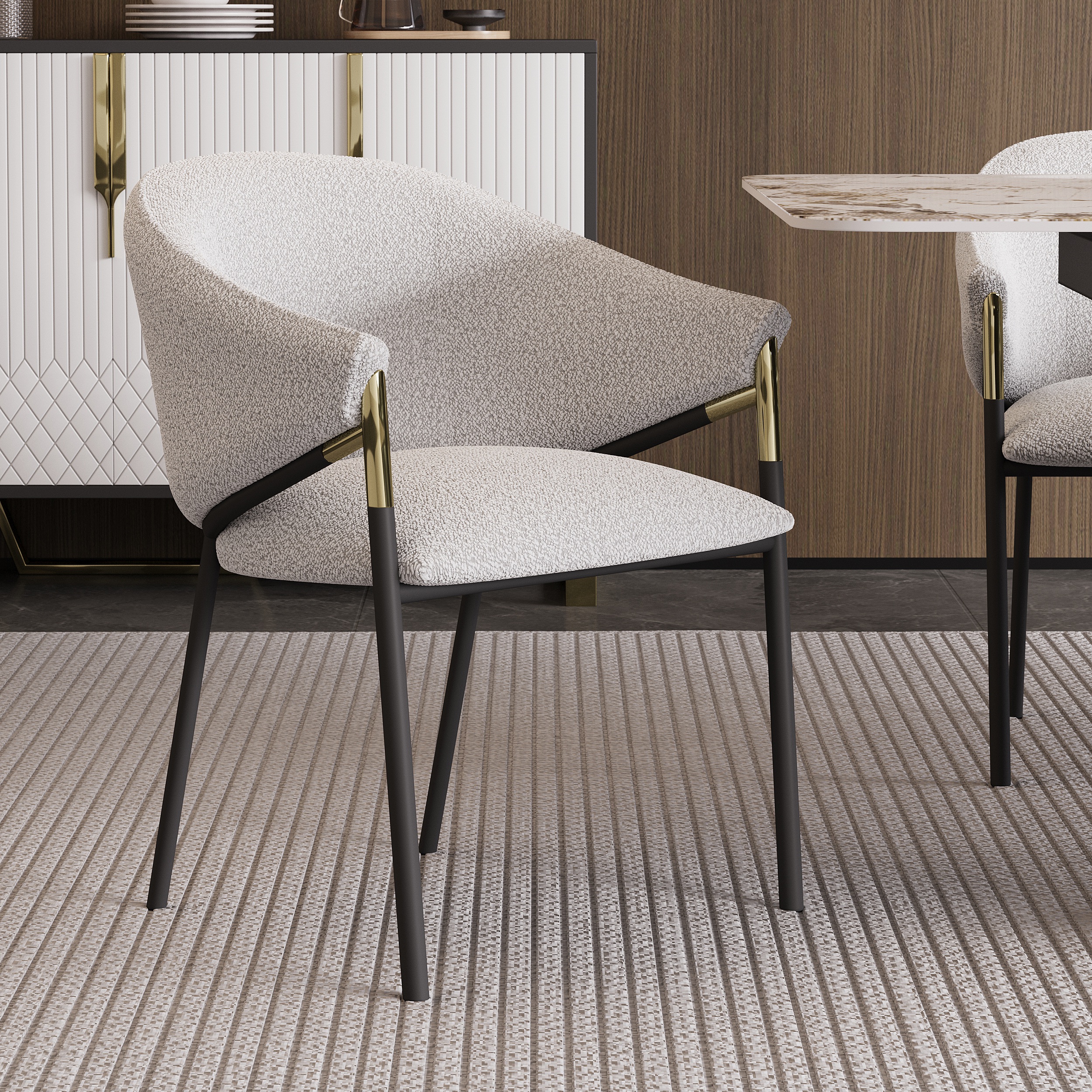 Set of 2 Modern Dining Chairs Chenille Upholstery White & Gray