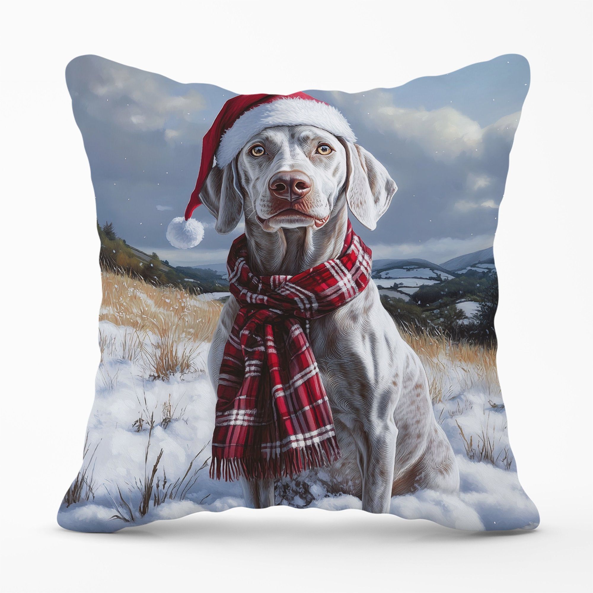 Warren Reed - Designer Snowy Christmas Weimarana Cushion in Grey