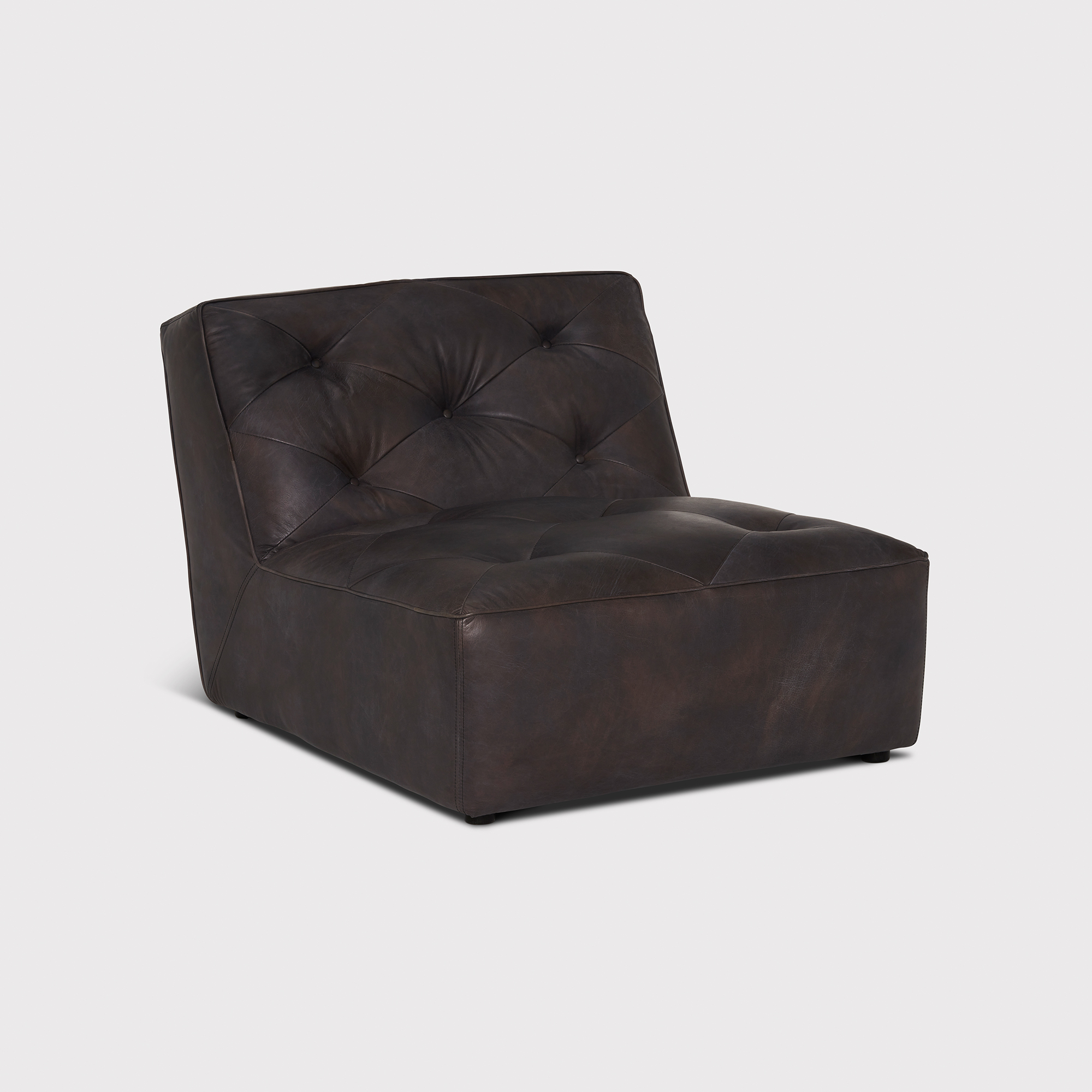 Timothy Oulton Shabby Tufted Sectional 1 Seater Modular Sofa, Black Leather | Barker & Stonehouse