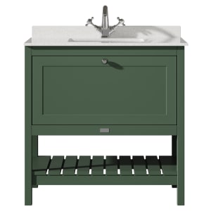 Bayswater Hartleigh Hunter Green Traditional Freestanding Vanity Unit & 1 Tap Hole White Marble Top Basin - 800mm