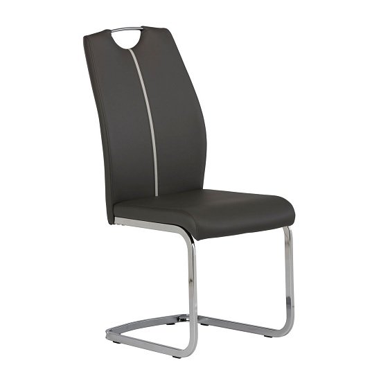Holmes Cantilever Dining Chair In Grey PU With Chrome Base